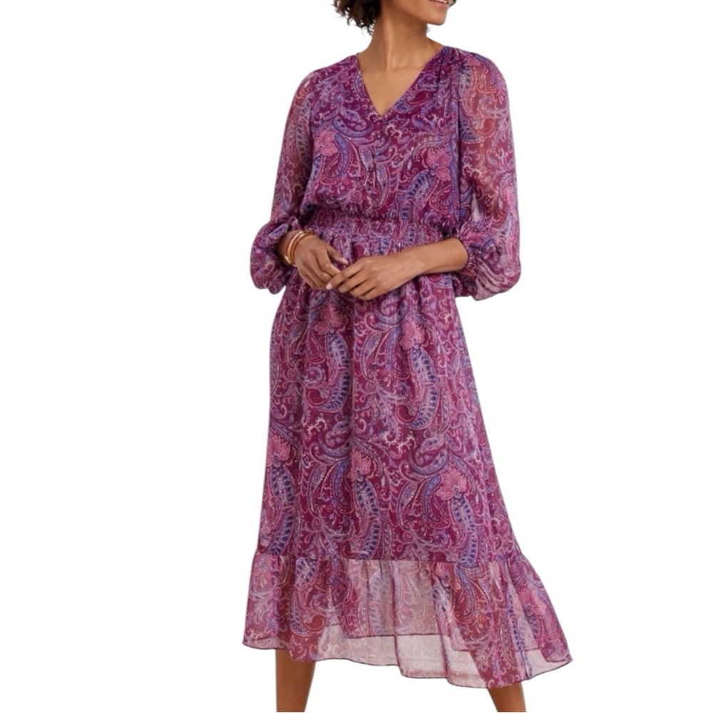 TALBOTS NWT Paisley Metallic Paisley Boho Peasant Dress Size 10P--NEW WITH TAG!!